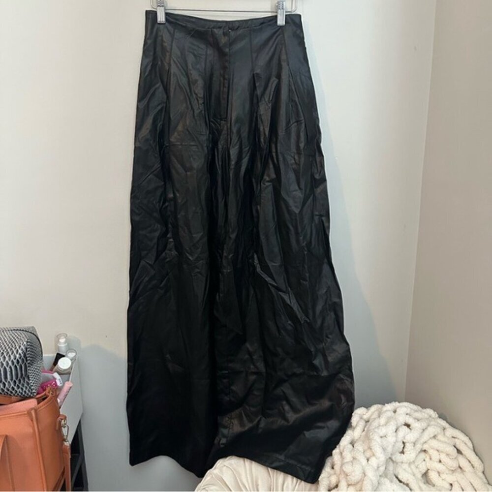 Everleigh Brooks Black Faux Leather Wide-Leg Pants Y2K Baddie Chic Size Small - Picture 2 of 10